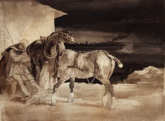 2頭の馬と眠っている花婿、c.1822-1823