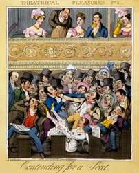 座を争う、「劇場の喜び」からのプレート2、1827年（手彩色の彫刻）