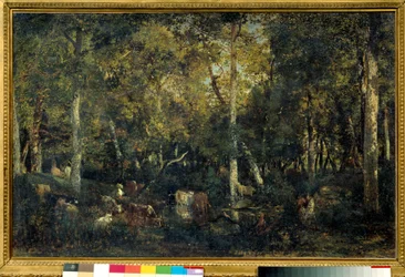 Interieur de bois dit le Vieux Dormoir du Bas-Breau (Fontainebleau forest) テオドール・ルソー(1812-1887)画 1836日 0,65x1,03 m パリ オルセー美術館蔵