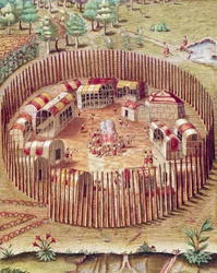 ポメイオック・インディアンの要塞化された建物（テオドール・デ・ブライ著『アドミランダ・ナラティオ』より抜粋