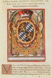 紋章、「アメリカテルティアPars ..」、1592年（着色された彫刻）