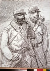 第一次世界大戦：「1915年の毛皮」、フランス兵。Theophile Alexandre Steinlen (1859-1923)が描いたもの。