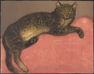 冬：クッションの上の猫