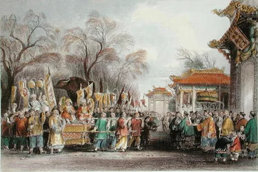 春の出会い」の儀式、1850年頃（カラーリトグラフ）