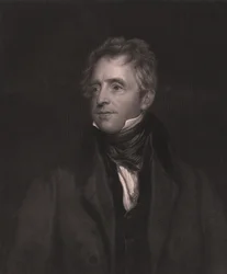 イギリスの俳優ジョン・フォーセット（1768-1837）の肖像、トーマス・ローレンスの絵からW・J・エドワーズが彫ったもの、23x32cm、Virtue and Co Publisher、London