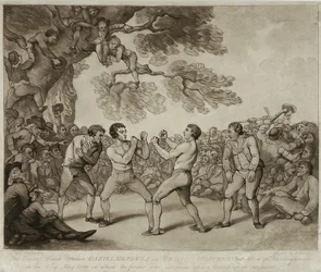 1789年5月6日、ハンティンドンシャー州スティルトンで行われたダニエル・メンドーサとリチャード・ハンフリーズのボクシング試合、ジョセフ・グローザー(c.1755-99)の手によるもの(エングレーヴィング)