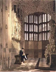 ヘンリー7世礼拝堂、「ウェストミンスター寺院」のプレートR、J. Bluck（fl.1791-1831）の彫刻、Rudolph Ackermann（1764-1834）の出版物、1812年（アクアチント）。
