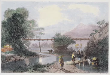 ジョージニューウェナムライト（c.1790-1877）1843の「中国の一連の景色」からヘンリーアダードによって彫刻された香港の竹の水道橋