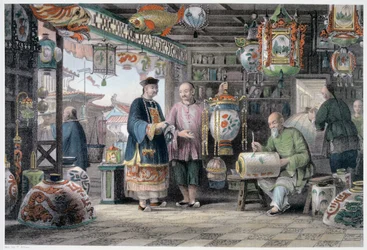 「北京のランタン商人のショールーム」、中国、1843