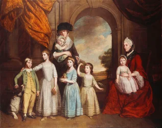 1776年の風景を超えたアーチの前の、長編の、クレイヴン・チルドレンのグループの肖像画
