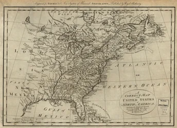 北アメリカ合衆国の正確な地図。イギリス領とスペイン領を含み、1784年の条約に従って慎重に作成された。LOC 74692103