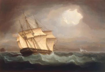 イギリスのフリゲート艦がフレンチカッターを追う