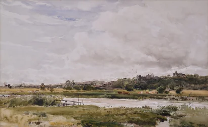 風景、前景の川