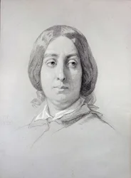文学者ジョルジュ・サンド(1804-1876)の肖像 オーロール・デュパン、バロンヌ・ドゥドゥヴァン トーマ・クチュール(1815-1879)によるデッサン 1844年 パリ、ロマンティック生活博物館