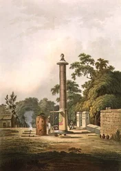 ヒンドゥー教の礼拝所」ジョセフ・コンスタンティン・スタドラー（1780年〜1812年）が彫刻し、エドワード・オルム（1774年〜1820年）が1803年頃に出版したリトグラフ版です。