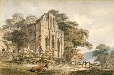 Valle Crucis Abbey、Denbighshire、North Wales（白い織り紙に鉛筆で水彩）