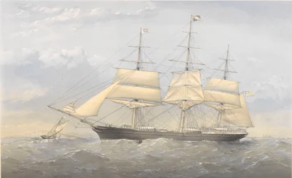 海岸近くの海上を行くクリッパー船「サウス・オーストラリア号」（1863年