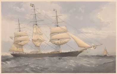 クリッパー船ノーマン・コート号 1868-74年頃（カラーリトグラフ、グラファイト）