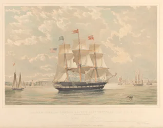 ニューヨーク・アンド・ロンドン・パケット船ヴィクトリア号（ニューヨーク港に入港）1839-44年頃（リトグラフ、彩色済み）