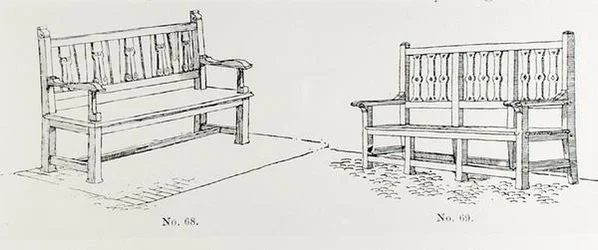 1900年に出版されたThomas Mawsonの「The Art and Craft of Garden Making」に掲載されたガーデンベンチ（彫刻）（モノクロ写真）