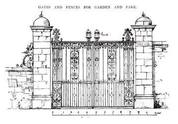 1900年に出版された「The Art and Craft of Garden Making」より、庭や公園のためのゲートやフェンス（リトグラフ）（モノクロ写真）