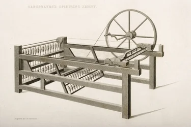 ジェニー紡績機、1764年にジェームズ・ハーグリーブスが発明、1835年