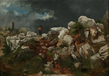イタリアの風景（紙に油彩、版画ボードにマウント）