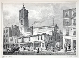 「ロンドンと19世紀の環境」パブのバックチャーチにある聖ディオニス教会。 Jones und Co.、1827-1829