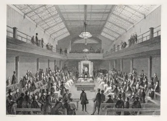 House of Commons、「ロンドンのインテリアとコスチュームとセレモニー」のパブから。ジョセフミード、ロンドン、1843年頃（鋼の彫刻）