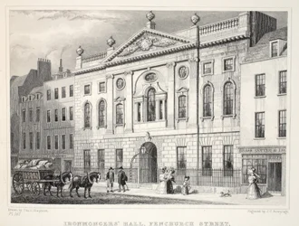 アイアンモンガーズホール、フェンチャーチストリート、「ロンドンと19世紀の環境」パブから。 Jones und Co.、1827-1829