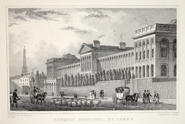 Lunatic Hospital、St Luke&39;s、「London and it&39;s Environs in the 19th Century」パブから。 Jones und Co.、1827-1829