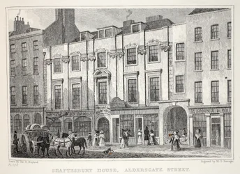 Shaftesbury House、Aldersgate Street、「ロンドンと19世紀の環境」パブから。 Jones und Co.、1827-1829
