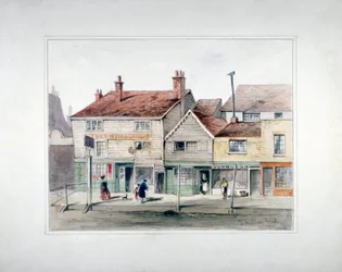 1835年頃、ロンドン、イズリントンのアッパー・ストリートにあるザ・ヘア・アンド・ハウンズ・インと店先。