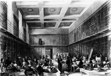 大英博物館の第6閲覧室、「ロンドンインテリア」、1841年に出版（彫刻）