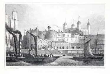 テムズ川、「ロンドンとその周辺19世紀の環境」パブからロンドン塔。 Jones und Co.、1827-1829