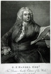 ジョージフレデリックヘンデル（1685-1759）、ウィリアムブロムリー（1769-1842）によって刻まれた、アーノルド博士の彼の（ヘンデル）作品の出版物、パブ。 1789