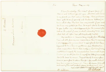 1789年5月24日、フランスの米国大使、パリのジョヴァンニファブローニへの直筆サイン