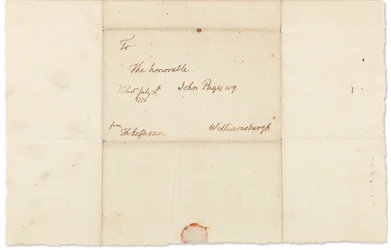 1776年7月30日、フィラデルフィアのジョンページへの直筆の手紙（紙にペンとインク）