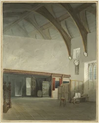 ブロード・ストリートの外れにあるサイダー・ハウス・パッセージの家の中の部屋（水彩・紙