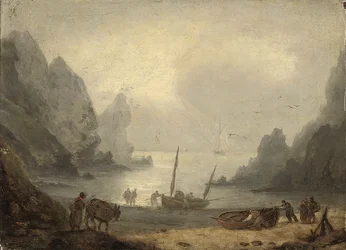 漁師が漁獲物を前浜に降ろすデボンシャーの入り江、1804年頃