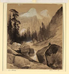 素描、カリフォルニア州ヨセミテ、ノース・ドーム、1872年