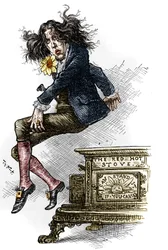 オスカー・ワイルド（1854-1900）が1882年にアメリカを旅行した際に作成したダンディな服装の漫画。トーマス・ナスト（1840-1902）が描いた絵（9月9日付「ハーパース・ウィークリー」）。