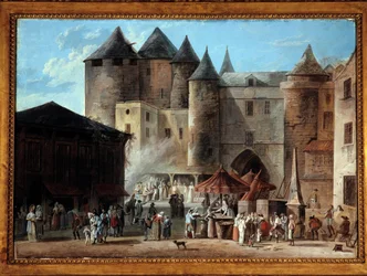 パリのグラン・シャトレ広場 フランス革命当時の街並み。トマ・ノーデ（1778-1810）による絵画