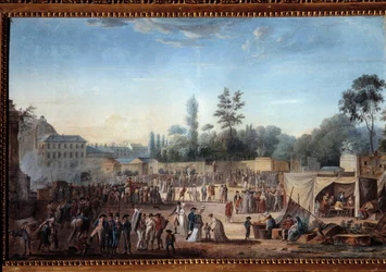 View of the Tuileries Place de la Revolution （1789年～1799年） チュイルリーと現在のコンコルド広場の眺め。トマ・ノーデ（1778-1810）による絵画