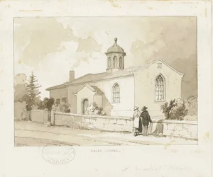 Drayton-in-Hales-Hales Chapel：セピア色のウォッシュドローイング、nd [1817-1845]（ドローイング）