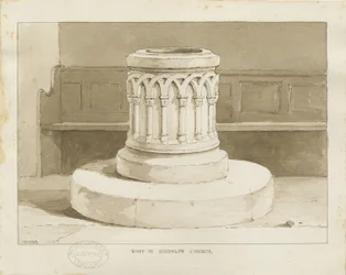 ビダルフ（新）教会のフォント：セピア色の描画