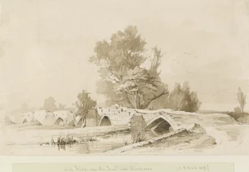 Handsacre-Old High Bridge：セピア画、1839