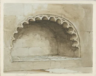 ペンクリッジ教会-南壁の記念碑：水彩画、nd [1817-1845]（絵画）