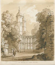 Tixall Hall：ペンとウォッシュの描画、1838