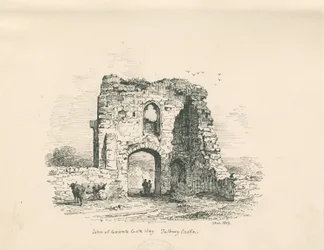 タットベリー城-ジョン・オブ・ゴーントのゲートウェイ：ペンとインクの描画、1839年